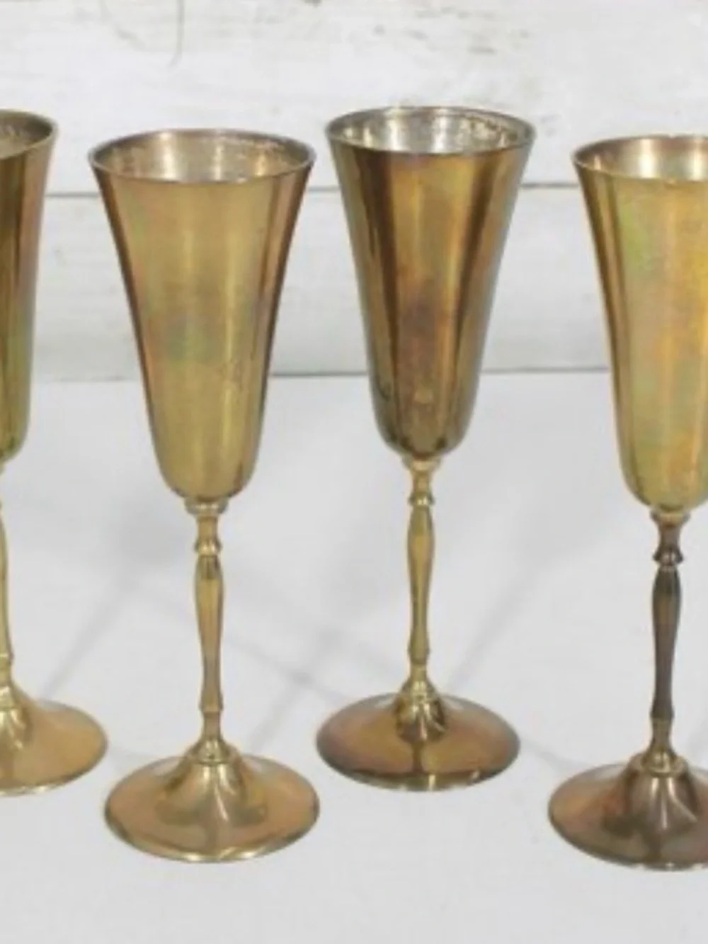 Vintage Brass Champagne Flutes Set of 4 Hollywood Regency Barware